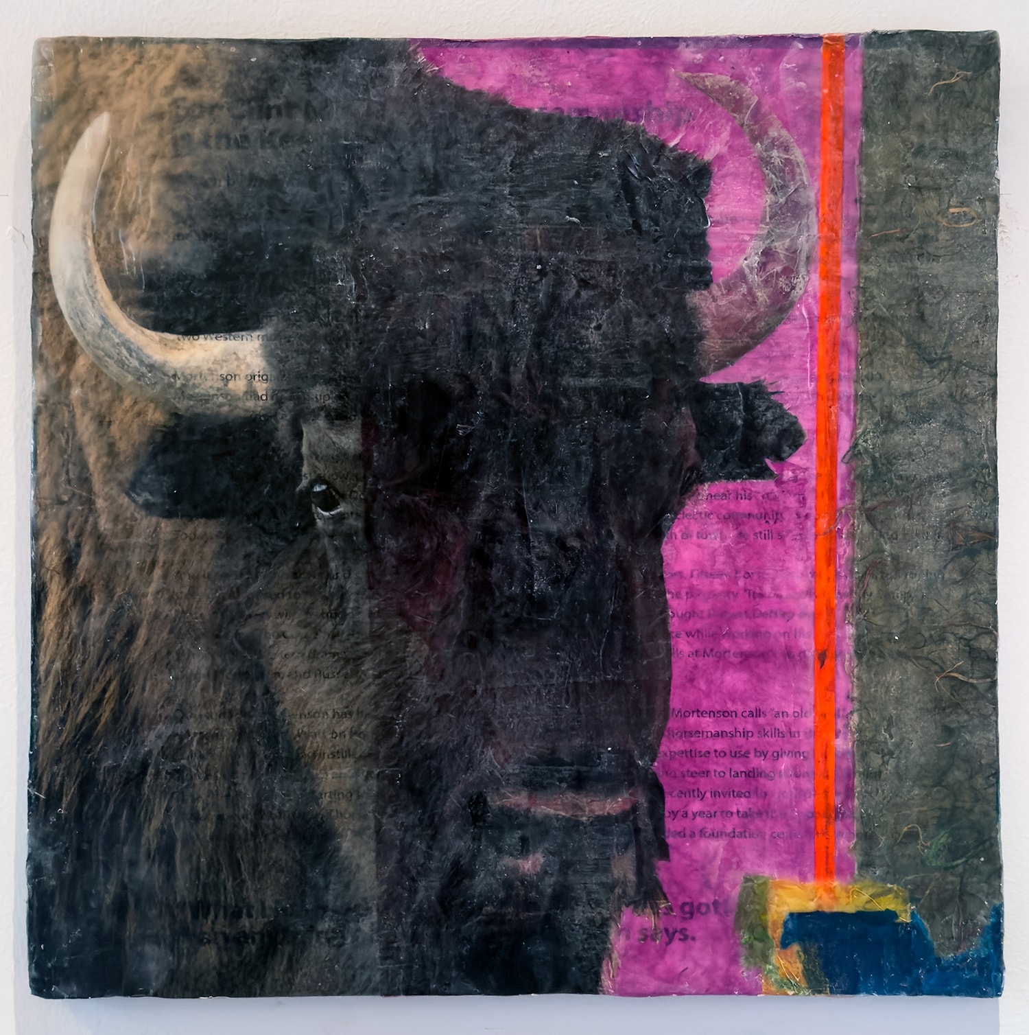Clyde the Buffalo — mixed media panels by Helen K. Garber